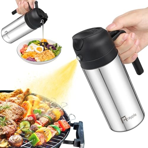 16Oz Olive Oil Sprayer for Cooking, 2 in 1 Oil Dispenser and Oil Sprayer, Food-grade Oil Dispenser for Kitchen Stainless Steel, Versatile Olive Oil Spray Bottle for Air Fryer, Barbecue & Salad.