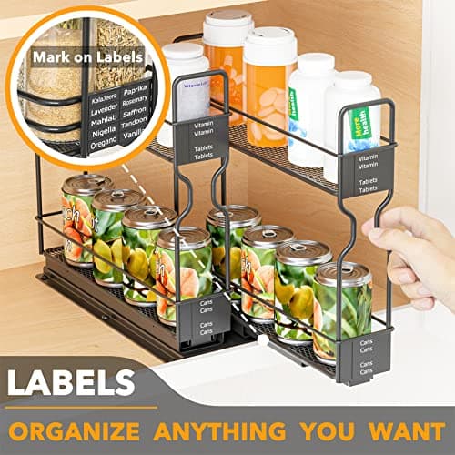 SpaceAid Pull Out Spice Rack Organizer for Cabinet, Heavy Duty Slide Out Seasoning Kitchen Organizer, Cabinet Organizer, with Labels, 5.2" W x10.75 D x10 H, 2 Drawers 2-Tier 6