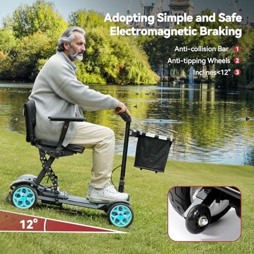 20 Miles Range Foldable Mobility Scooter for Adults & Seniors - 47lbs Lightweight 4-Wheel Travel Electric Scooter with Removable Battery & LED Lights, 300lb Weight Capacity (Blue) 7