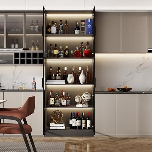 Mekminop Display Cabinet with Glass Doors and Storage Shelve, Modern Display Cabinet for Collectibles Trophy Case for Display - Black (31.5 ""W x 16.5 ""D x 78.7 ""H), HJ-FF10 9