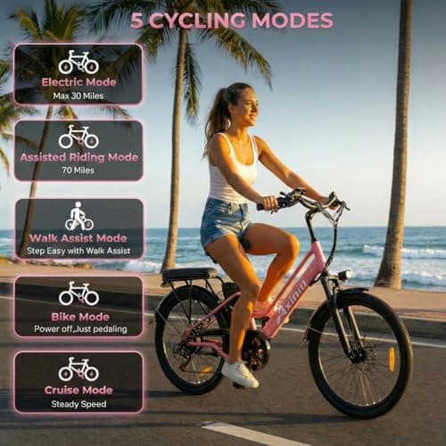 Axiniu 24 Inch Electric Bike for Adults, Step Through Ebike for Women, Peak 1000W Motor 22MPH, 48V 20AH Removable Battery Up to 70 Miles, 7 Speed Dual Shock Absorber, City Cruiser Commuter Bicycle 5