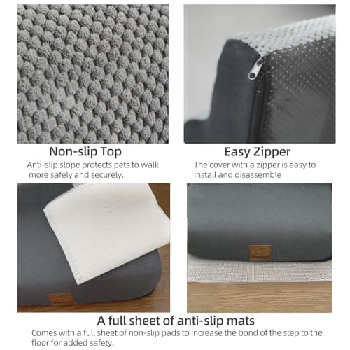5 Step Pet Stairs Ramp for High Beds Sofas 23-30 Inch with Sturdy Non Slip Waterproof Pads, Machine Washable Cover Indoor Balanced Design for Cats Dogs Small Medium Large XL Pets Grey Large 5