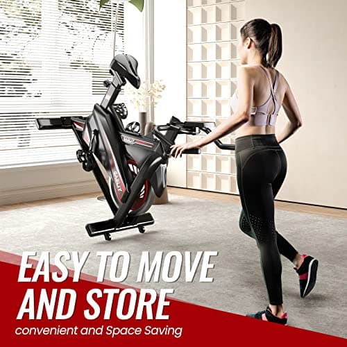 Exercise Bike-Indoor Stationary Bike for Home Gym,Workout Bike with Belt Drive,Cycling Bike with Digital Display & Comfortable Seat Cushion BlackRed 6