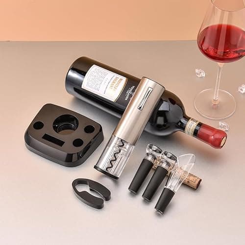 Electric Wine Opener Set (6-in-1) Include: Rechargeable Electric Wine Opener, Foil Cutter, Tulip Wine Aerator & Pourer, Wine Stopper*2, Charging Base & Cable, Manual Book, Color Box. 8