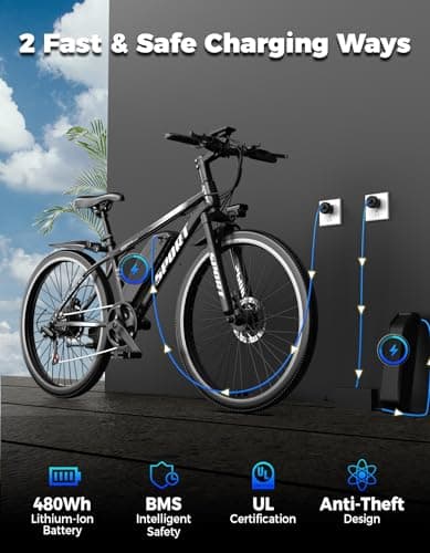 Misodo Electric Bike for Adults, 1500W Peak Mountain Ebike with 28 MPH, 65 Miles Range, 7 Speeds, 48V 10Ah Removable Battery 26" Ebike for Commute 8