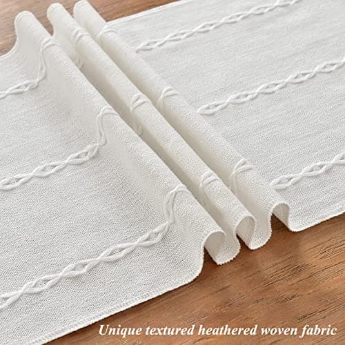 Wracra Rustic Linen Table Runner Farmhouse Style Table Runners 72 inches Long Embroidered Table Runner with Hand-Tassels for Party, Dresser Decor and Dining Room Decorations (White, 13"×72") 3