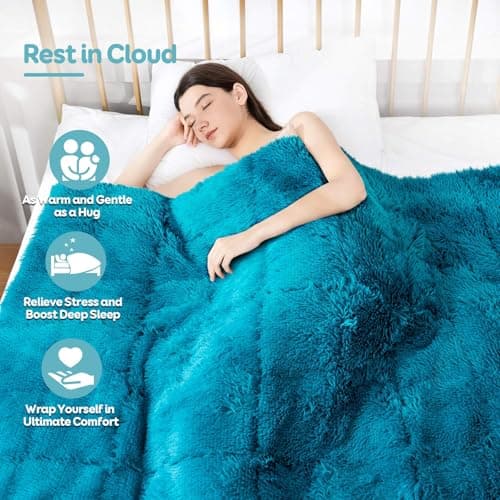 Cottonblue Weighted Blanket 15lbs, Sherpa Faux Fur Reversible Luxury Snugly Long Fur Warm Heavy Blanket 60x80 inches, Warm Plush Sherpa Weighted Blanket Queen Size for Couch Sofa Bed, Teal Green 6
