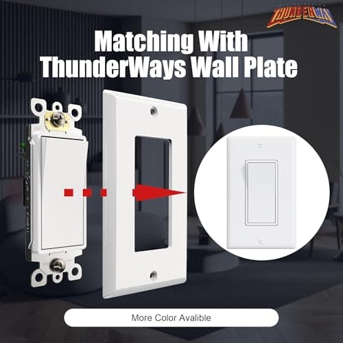 ThunderWay 3 Way Decorator Light Switch with Wall Plates, 15A 120/277V Decora Three Way Electrical Wall Paddle Rocker Switches Replacement, Residential Grade, UL Listed, Glossy White(10 Pack) 6