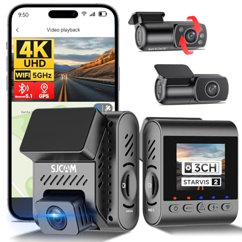 3 Channel Dash Cam Front and Rear Interior with Fast Bluetooth Connection, Equipped with STARVIS 2 HDR, Dashcam Front and Rear Camera, Built-in GPS/WiFi/Bluetooth, WDR Night Vision, 3CH