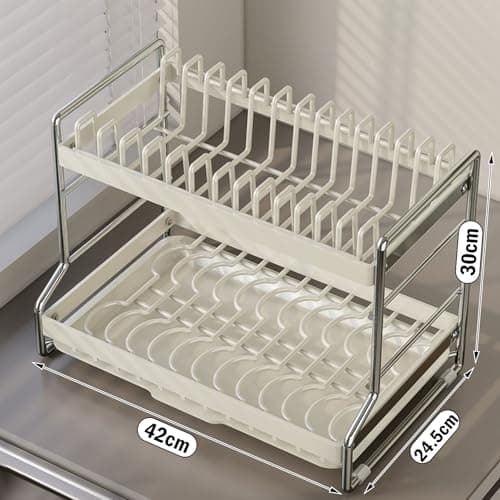 HOISIMDY 2 Tier Dish Drying Rack Dishes Organizer Rack Double Decker for Kitchen Counter 6