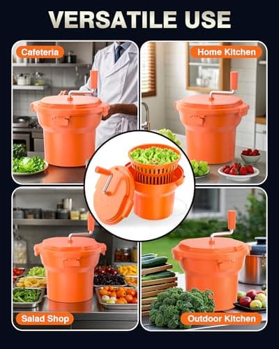 PYY Commercial Salad Spinner - 2.5 Gallon Salad Dryer Large Salad Spinner w/Aluminum Handle & Draining Hose, 10Qt Manual Salad Spinner for up to 3 Heads of Lettuce Spinner Large for Catering Kitchen 7