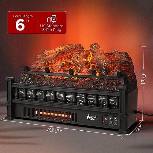 TURBRO Eternal Flame Infrared Electric Fireplace Logs, 23" Infrared Quartz, Remote Control Fireplace Insert Log Heater, Realistic Lemonwood Ember Bed, Thermostat, Timer, 1500W Black 5