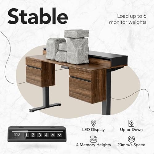 HUANUO Standing Desk with 6 Drawers, 55 Inch Electric Height Adjustable Stand Up Desk with Storage, Computer Home Office Workstation with Monitor Stand, Black Walnut 8