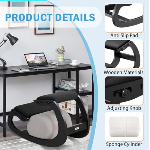 Adjustable Kneeling Chair, Wooden Ergonomic Chair Knee Chair Posture Chair - Improve Your Posture with an Angled Seat for Home,Office (Cylindrical Black) 8