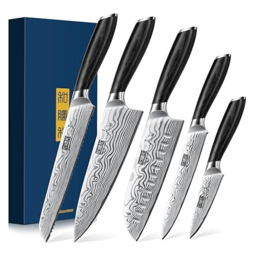 HOSHANHO 5 Pieces Knife Set, Professional Powder Steel Chef Knife Set, Ultra Sharp Japanese Kitchen Knives Set with Ergonomic Pakkawood Handle