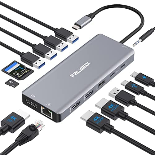 Laptop Docking Station Dual Monitor, 14 in 1 USB C Hub Multiport Adapter Dongle with 2 HDMI, DisplayPort, Ethernet, SD/TF, USB C/A Ports, PD, Mic/Audio, Compatible for MacBook Dell HP Lenovo