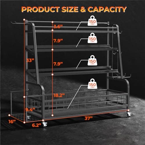 XL Dumbbell Rack Weight Stand - Adjustable Weight Rack for Dumbbells, Home Gym Storage Rack for Kettlebell, Balls,Yoga Mat Storage Holder, Workout Equipment Storage Organizer With Wheels 6