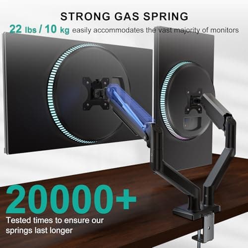 WALI Dual Monitor Stand for 13-32 inch Computer Screens, Dual Monitor Arms for 2 Monitors Holds up to 22 lbs, Height Adjustable Gas Spring Dual Monitors Mount, VESA 75x75/100x100mm (GSMP002N), Black 5