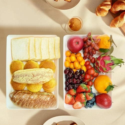 AMGBZT Serving Tray Platter, 4 Pack Food Tray for Veggie Fruit Snack Dessert Cookie Cheese, Food Trays for Party Supplies Display, Plastic Platters for Serving Food, Large White Trays, BPA Free 9