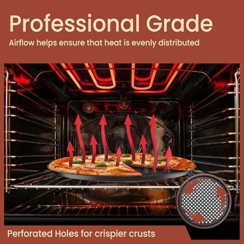 Non-Stick Pizza Pan with Holes - 13-Inch Perforated Pizza Crisper Carbon Steel Pizza Pan - 1 Round Pizza Trays PFOA PFOS and PTFE Free 6