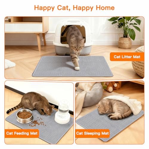 Cat Litter Box Mat for Small Cats, Double Layer Honeycomb Cat Litter Trapping Mats, Waterproof Urine Proof Non-Slip Litter Pad for Indoor Kitty Cat Litter Rug, Easy to Clean Grey (23.6'' x 14.9'') 6