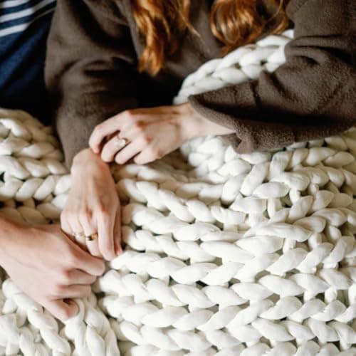Nuzzie Original Knit Weighted Blanket - Breathable, Cooling, Hand Made Knit Throw Blanket for Sleep - Machine Washable, Stylish Design (Cream, Full | 16lbs | 48"x72")