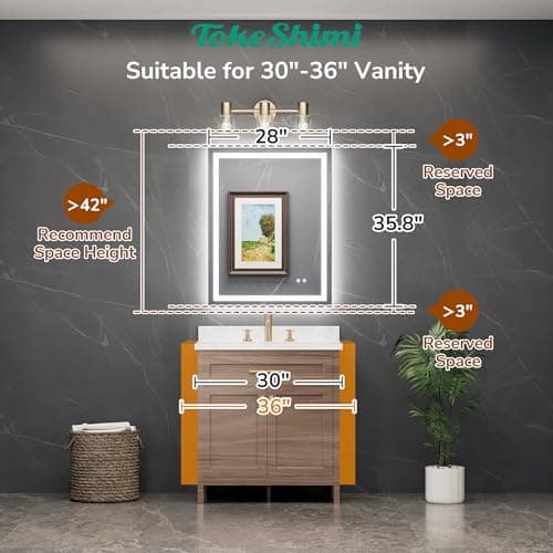 TokeShimi 28x36 LED Mirror for Bathroom,Backlit + Front lit,LED Bathroom Mirror with Lights,Anti-Fog Backlit Mirrror with Tempered Glass,Waterproof,Memory Function,Shatterproof,UL Listed 9