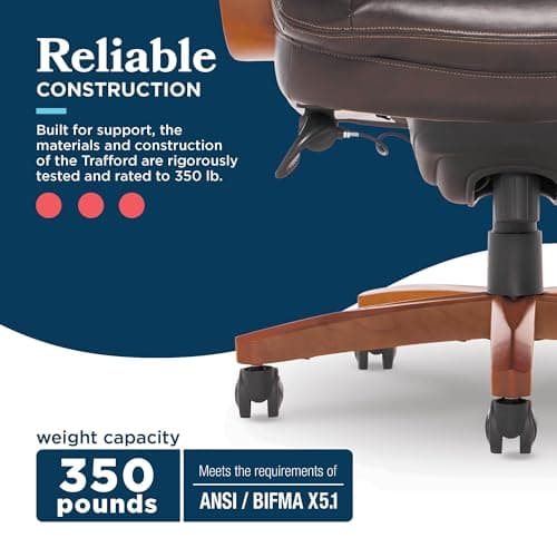 La-Z-Boy Big and Tall Trafford Executive Office Chair with AIR Ergonomic Support Technology, High Back Ergonomic Chair with Lumbar Support, Bonded Leather, Brown 13