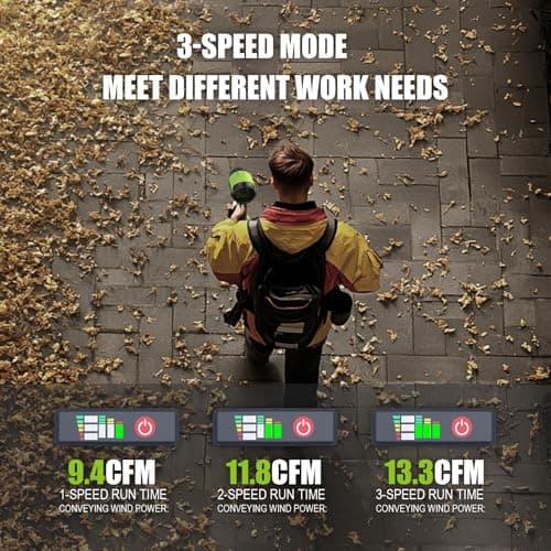 Leaf Blower Cordless - Lightweight Electric Handheld Blower with Battery and Charger, 3 Speed Mode, Blowers for Lawn Care, Patio Cleaning, Dust Cleaner, Snow Blower (Green) 6