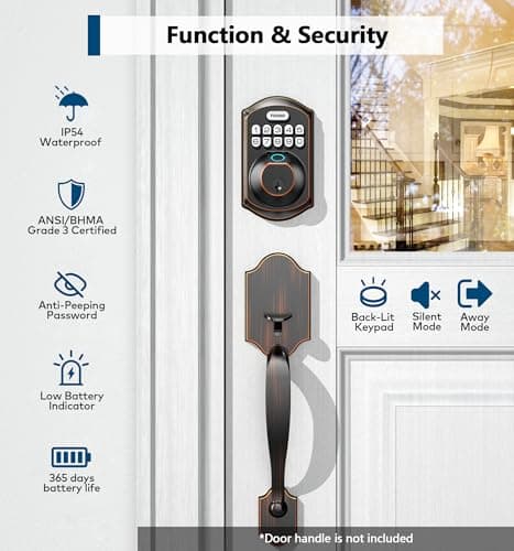 TEEHO TE002 Fingerprint Door Lock - Keyless Entry Electronic Keypad Deadbolt with 2 Backup Keys - Auto Lock - Easy Installation - Smart Locks for Front Door - Oil-Rubbed Bronze 5
