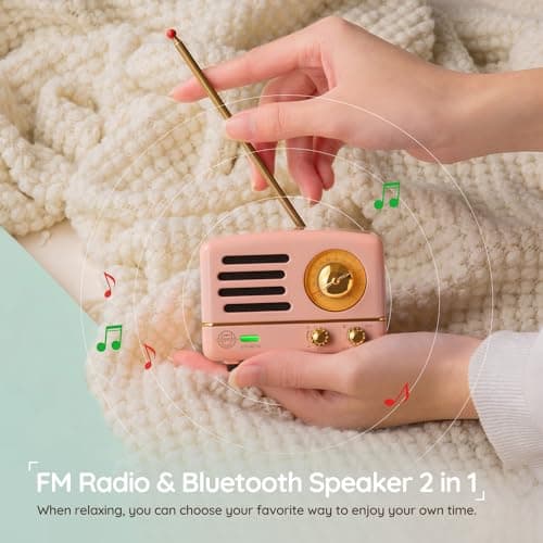 Muzen Portable Bluetooth Speaker, OTR Metal Retro Small Wireless Speaker, FM Radio with Antenna AUX, 10h+ Long Playtime, High Fidelity Stereo Audio with Suitcase, Room Office Decor, Festival Gift 5