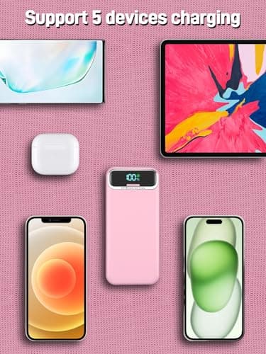 Portable Charger, 20000mAh 22.5W Fast Charging Power Bank with Built-in Cables & Wall Plug, Travel Essential External Battery Pack with LED Display, USB C Battery Phone Charger for iPhone Samsung Pink 6