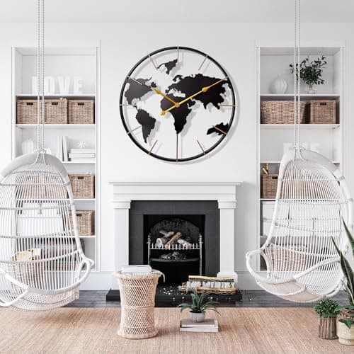 KEQAM Large World Map Wall Clock,Metal Minimalist Modern Clock,Round Silent Non-Ticking Battery Operated Wall Clocks for Living Room/Home/Kitchen/Bedroom/Office/Farmhouse Decor (24 Inch) 5
