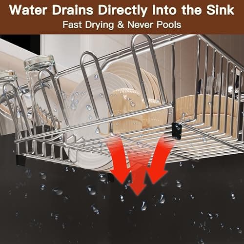 Over the Sink Expandable Dish Drainer Drying Rack In Stainless Steel for Small Kitchen, Counter Space Saving Modern Compact Metal Above Plate Dryer Strainer, Adjustable Hanging Inside Drain Holder 5