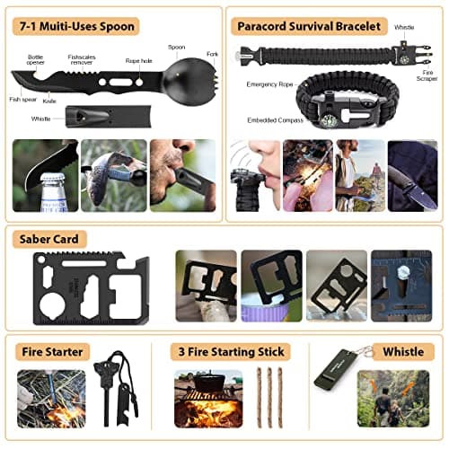 Survival Kit, 250Pcs Survival Gear First Aid Kit with Molle System Compatible Bag and Emergency Tent, Emergency Kit for Earthquake, Outdoor Adventure, Hiking, Hunting, Gifts for Men Women 5