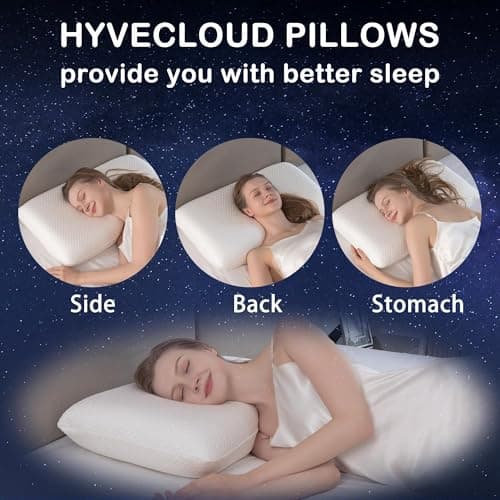 HYVECLOUD Memory Foam Bed Pillow，Adaptive Pillows for Neck Pain Relief，Medium Firm Pillow for Side,Back,and Stomach Sleepers Keep Pressure Relief to Deep Sleep, 24 * 16 * 5 Inches, Standard 8