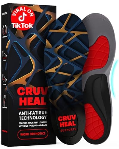 CRUVHEAL Work Orthotic Insoles - Anti Fatigue Medium Arch Support Shoe Insert Men Women - Plantar Fasciitis Flat Feet - Relieve Foot Pain - Work Boot Insoles Standing All Day (L, Blue)