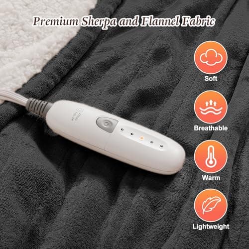 Heated Blanket Queen Size Electric Blankets 84X90in - Dual Control Heated Blankets for Bed with 5 Heat Settings & 10-hr Timer, Over-Heat Protection and Fast Heating Blanket Washable (Charcoal Gray) 2