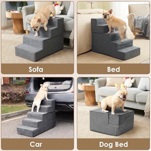EHEYCIGA Dog Stairs for Small Dogs 13.5" H, 3-Step Dog Steps for Couch Sofa and Chair, Pet Steps for Medium Cats, Non-Slip Balanced Pet Ramp Indoor, Grey 7