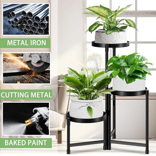 HELIJUYE 3 Tier Plant Stand Indoor Outdoor,Corner Metal Flower Pot Stands for Multiple Plants,Heavy Duty Plant Shelf for Patio Garden Balcony Living Room Bedroom 5