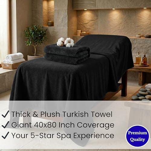 SALBAKOS Luxury 100% Turkish Cotton Bath Sheets 40x80 in Oversized Extra Large Bath Towels | Premium Hotel Quality Thick Soft Absorbent Turkish Towel for Spa Beach (Pack of 1, Black, Jumbo Bath Sheet) 6