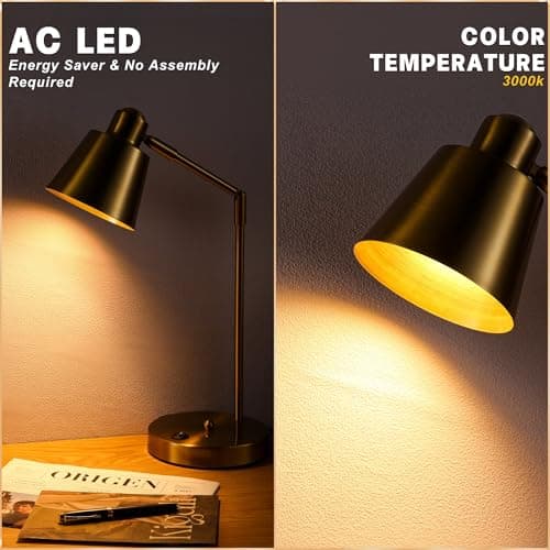 Anxingtools LED Desk Lamp with Dual USB Charging Ports, 100% Metal, 270° Swivel Arms, Soft White Light (3000K), Bedside Reading Lamp, Home Office Lamp(Golden) 4