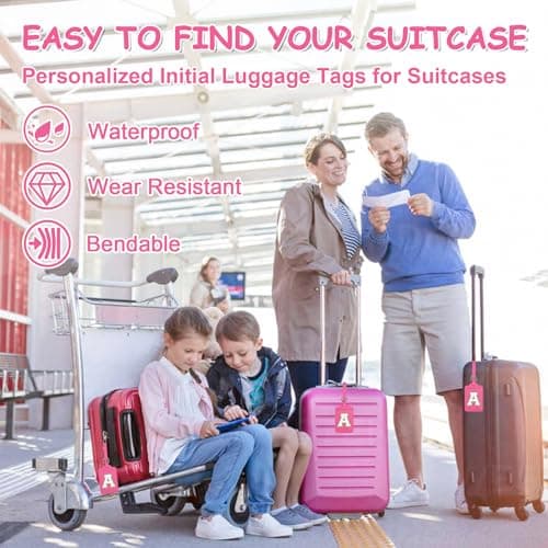 Initial Luggage Tags for Suitcases, Cute Letter Luggage Bag Suitcase Identifier Name Baggage Tag, PU Leather Travel Luggage Tags, Bag Tags for Men Women Kids Luggage Handbags(Rosered-White A) 6