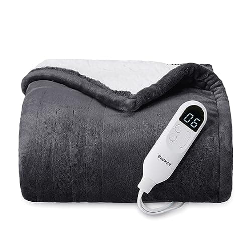 Bedsure Heated Blanket Throw Blanket - Fast Heating Electric Blanket, Soft Flannel Heated Throw with 4 Time Settings, 6 Heating Settings, Warm Gifts for Grandma Grandpa (50x60 inches, Dark Grey)