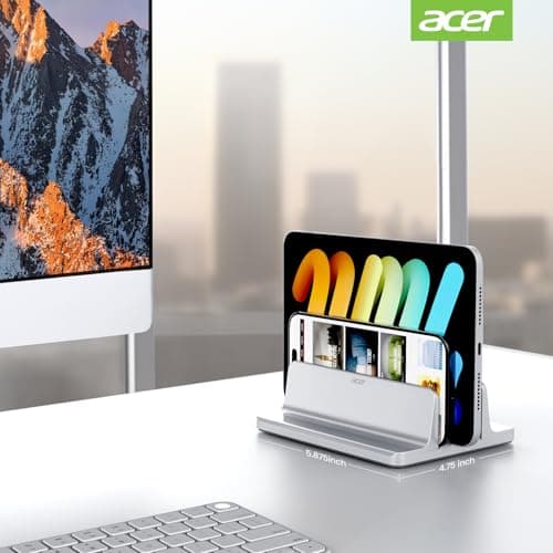acer Dual Vertical Laptop Stand, Upright Desktop Stand Holder with Adjustable Dock (Up to 15.7''), Aluminum Laptop Rack Storage Desk Organizer for Tablet, MacBook/Samsung/HP/Dell/Chrome Book-Silver 6