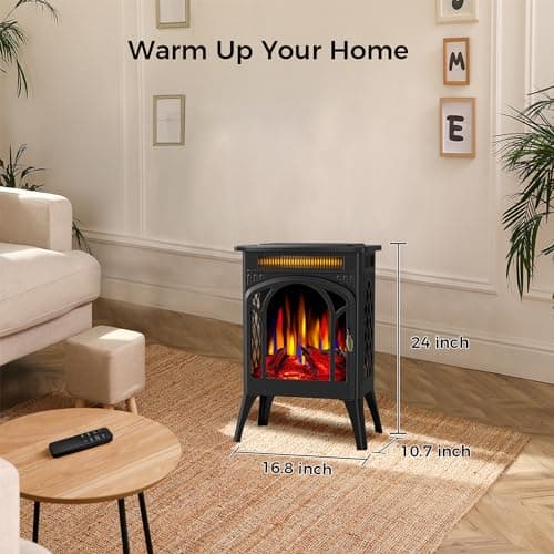 Joy Pebble Electric Fireplace Stove, 1500W 3s Fast Heating, 17" Infrared Fireplace Heater, Remote Control & 8H Timer, Adjustable Flame Color and Brightness, Overheat Protection, ETL Certified 6