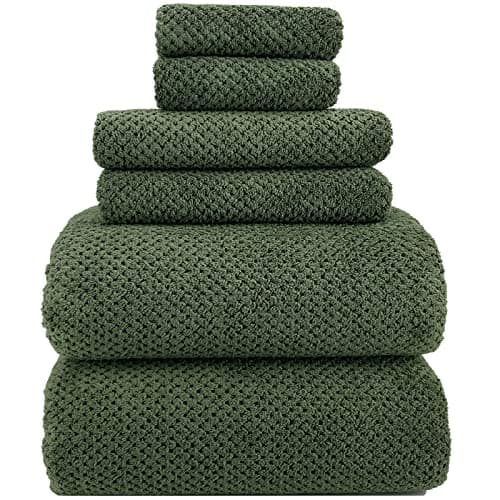 YTYC 39x78 Inch Oversized Bath Sheets Extra Large Bath Towels Set of 6 Super Soft Luxury Microfiber Shower Towels for Bathroom 80% Polyester(Olive Green,6 Piece)