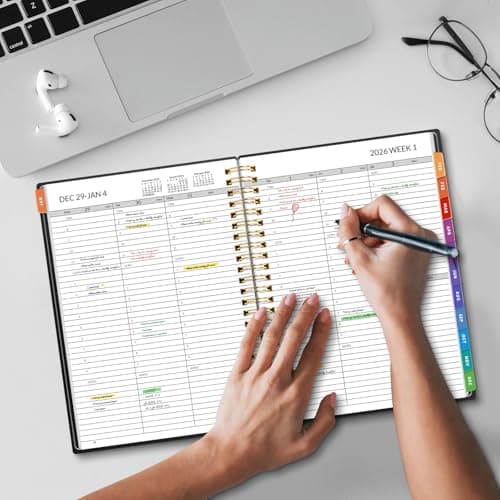 SUNEE 2026 Appointment Book, 2026 Hourly Planner 6.4"x8.3", Hourly, Weekly & Monthly Planner - from January 2026 - December 2026, Flexible Cover, Note Page, Pocket, Bookmark, Black 7