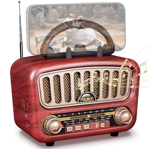 PRUNUS J-180 Vintage Retro Radio Bluetooth Speaker with Stereo Sound, AM FM Radio Portable with Loud Volume, BT5.0, TF Card & MP3 Player, Rechargeable Speaker