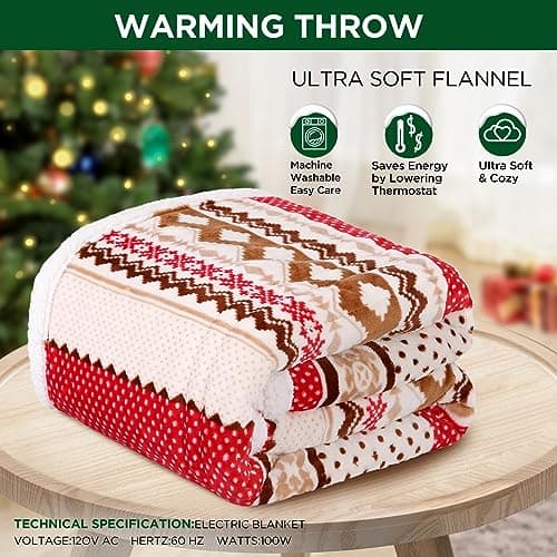 Westinghouse Christmas Heated Throw Blanket, Super Soft Flannel to Sherpa Electric Throw with 6 Heating Levels & 2-10 Hours Auto Off, Fast Heating & Overheat Protection, 50x60 Inch 8